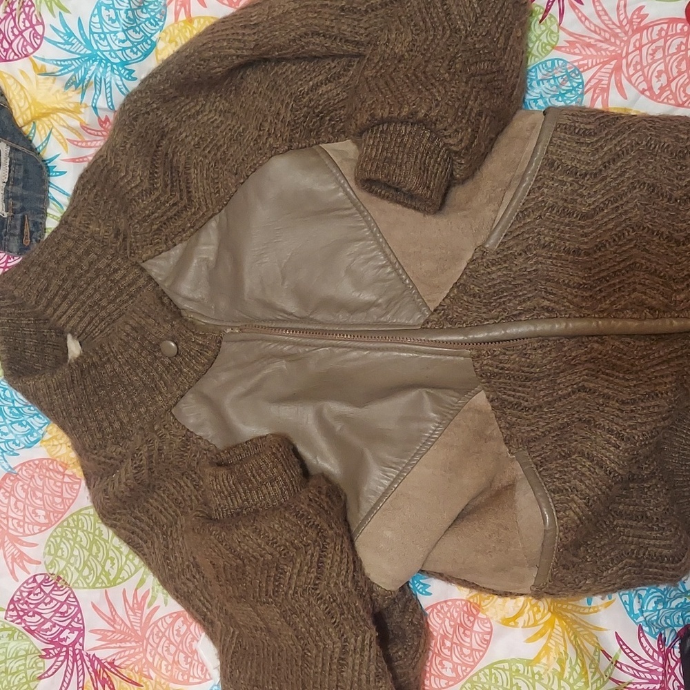 Insane vintage score! Leather , mohair, sherpa. Lux cardigan by saxony